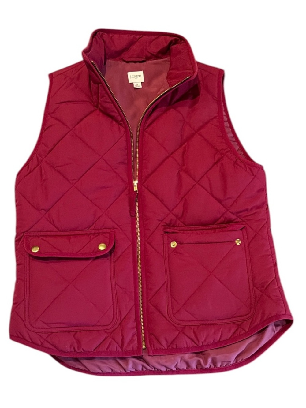 J Crew Factory Quilted Sleeveless Puffer Vest in Dark Pink